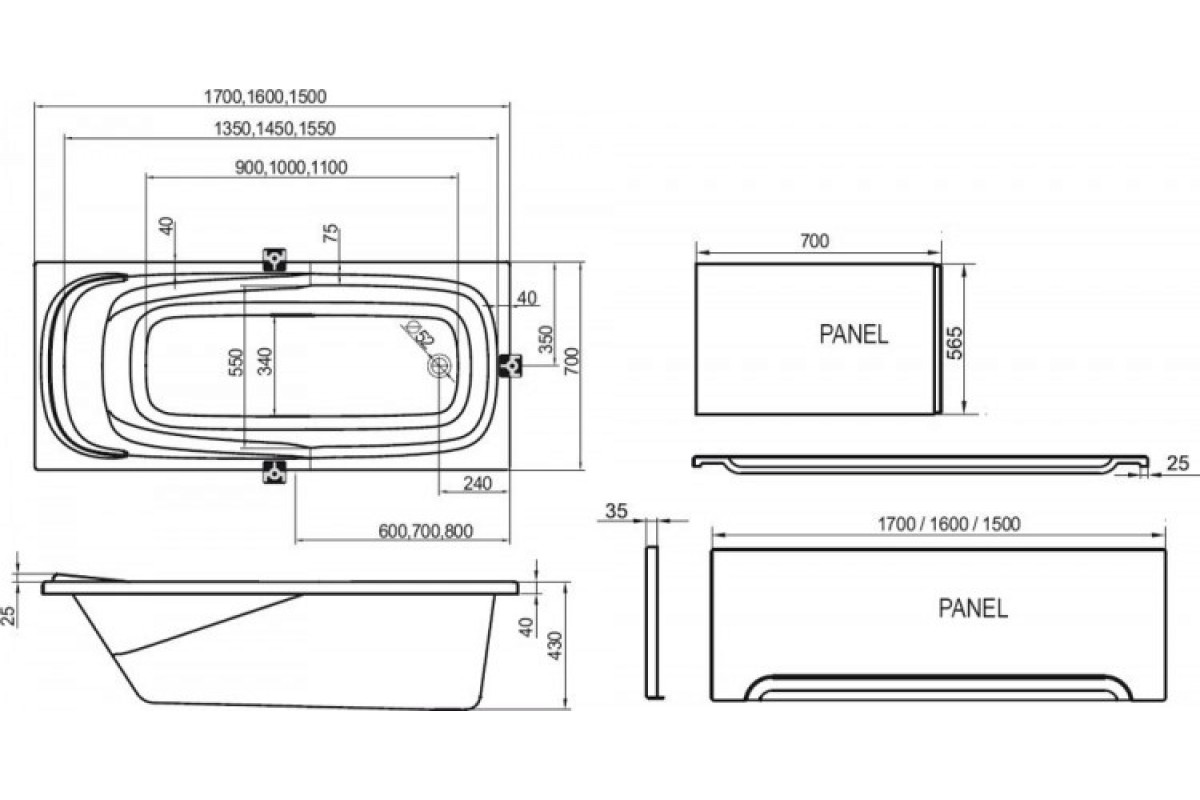 Стандартные размеры ванны акриловой. Акриловая ванна Ravak Vanda II cp21000000 170x70 см.